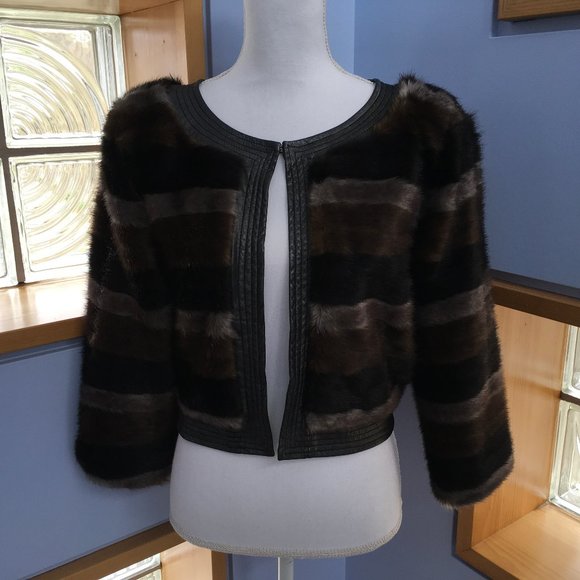 Nana Nucci Striped Faux Fur Jacket Size 2 - Picture 1 of 10